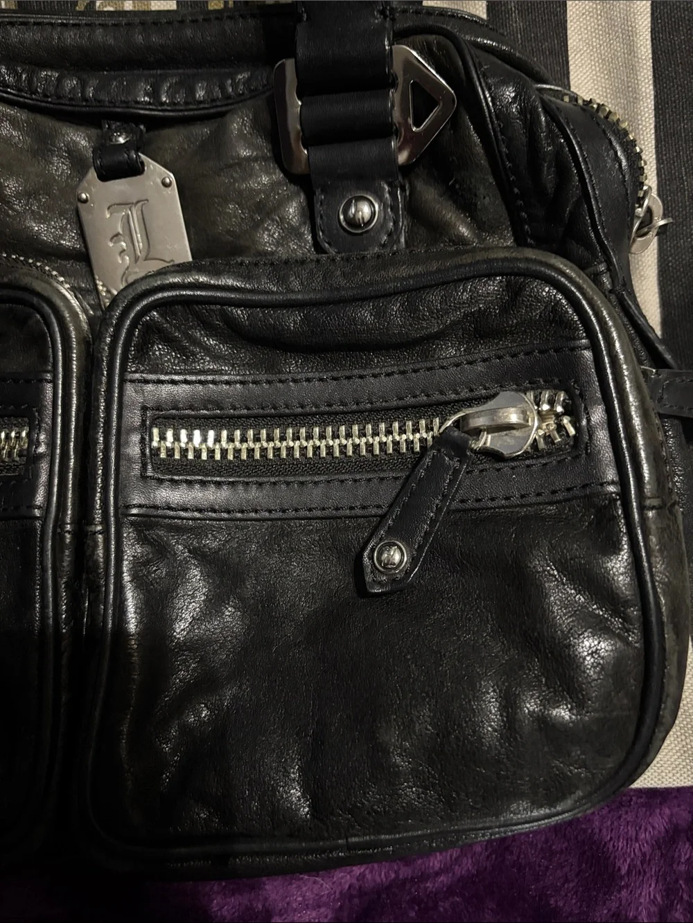 LAMB BLACK  Leather Messenger Bag with Dual Front Zippers